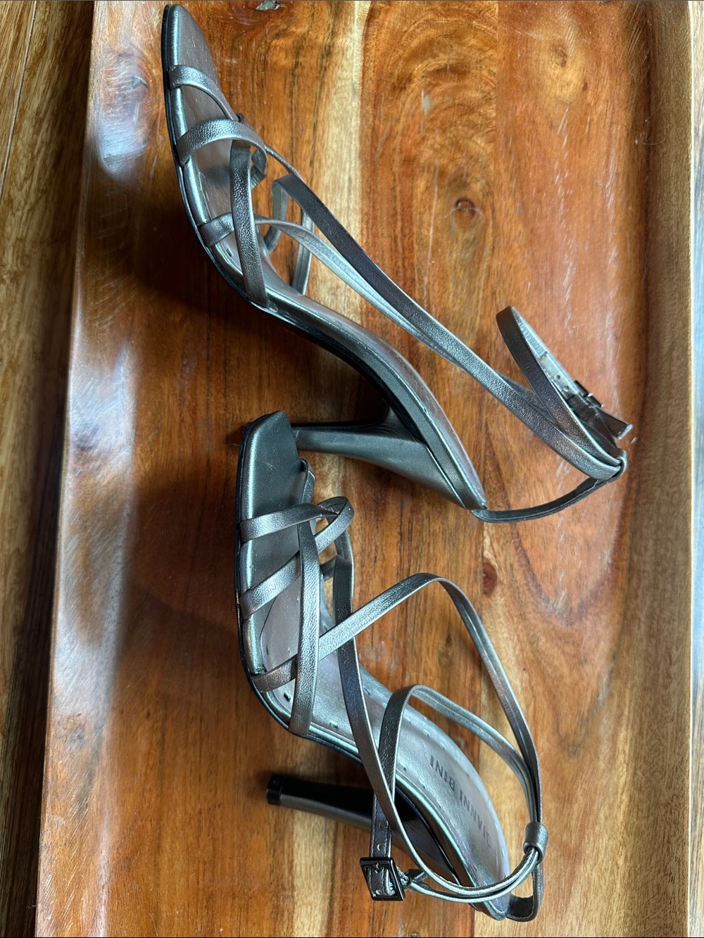 Gianni Bini Metallic Pewter Strappy High-Heel Sandals - Picture 2 of 4